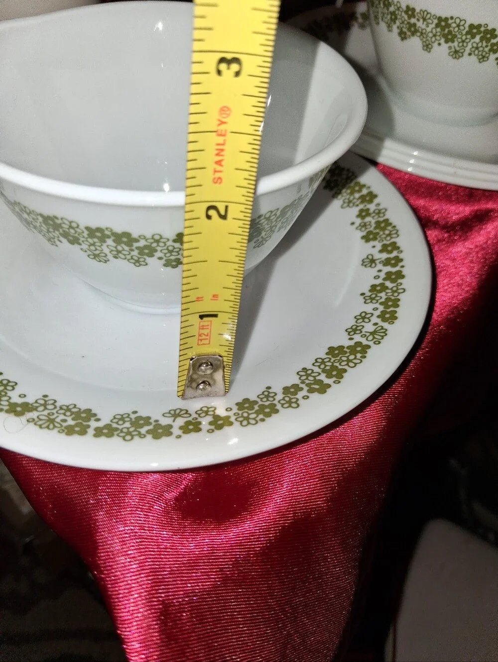 Classic White Tea Cup & Saucer Set with Green Floral Trim Corelle By Corning